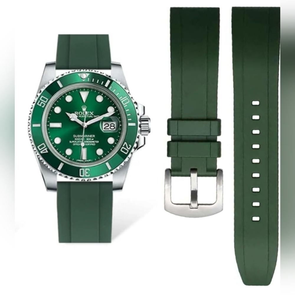 New 21mm Green FKM Fluororubber Rubber Watch Band